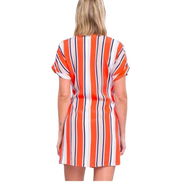 Skylar+Madison Orange Striped Wrap Dress - Picture 2 of 9
